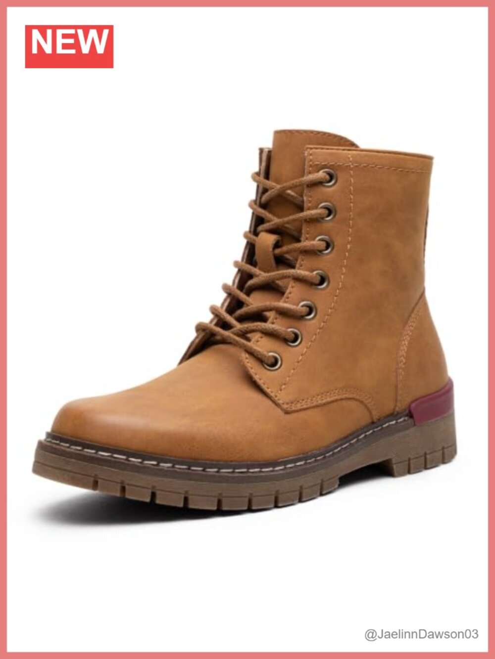 Vepose Women's Faux Leather Combat Boots Round Toe Lace-Up Ankle Booties